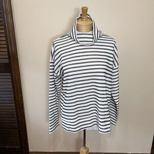 Talbots Women's Black White Striped Sweater Size Medium Cowl Neck